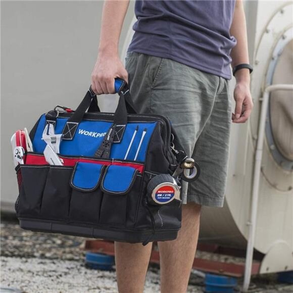 WORKPRO 18-inch Tool Bag Close Top Wide Mouth Storage w/ Sturdy Waterproof Base - Picture 6 of 8